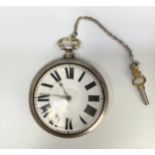 A Victorian silver pair-cased pocket watch, the white enamel dial with Roman numerals denoting