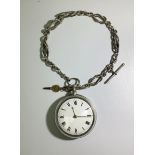 A George III silver pair-cased pocket watch, the white enamel dial with Roman numerals denoting