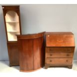 An Edwardian mahogany bureau with sloped front, three graduated inlaid drawers, together with a 19th