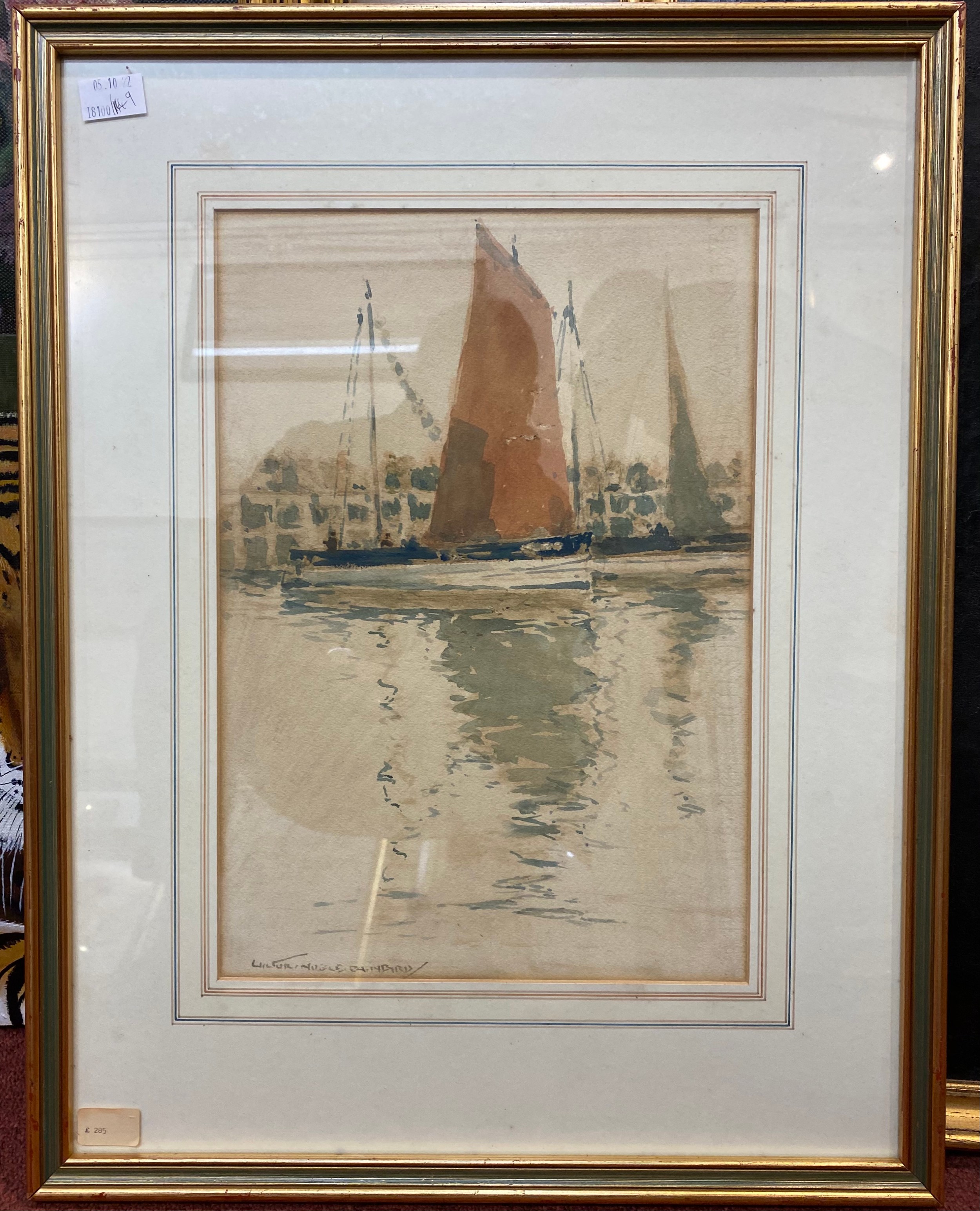 Victor Noble Rainbird (British 1887 - 1936) Study of sailing barges, signed, watercolour, mounted,