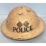 WW2 Policeman Inspector's white-painted steel helmet, with decals and liner