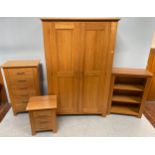 A large solid oak two door wardrobe with chrome handles, 196 x 126 wide, together with a matching