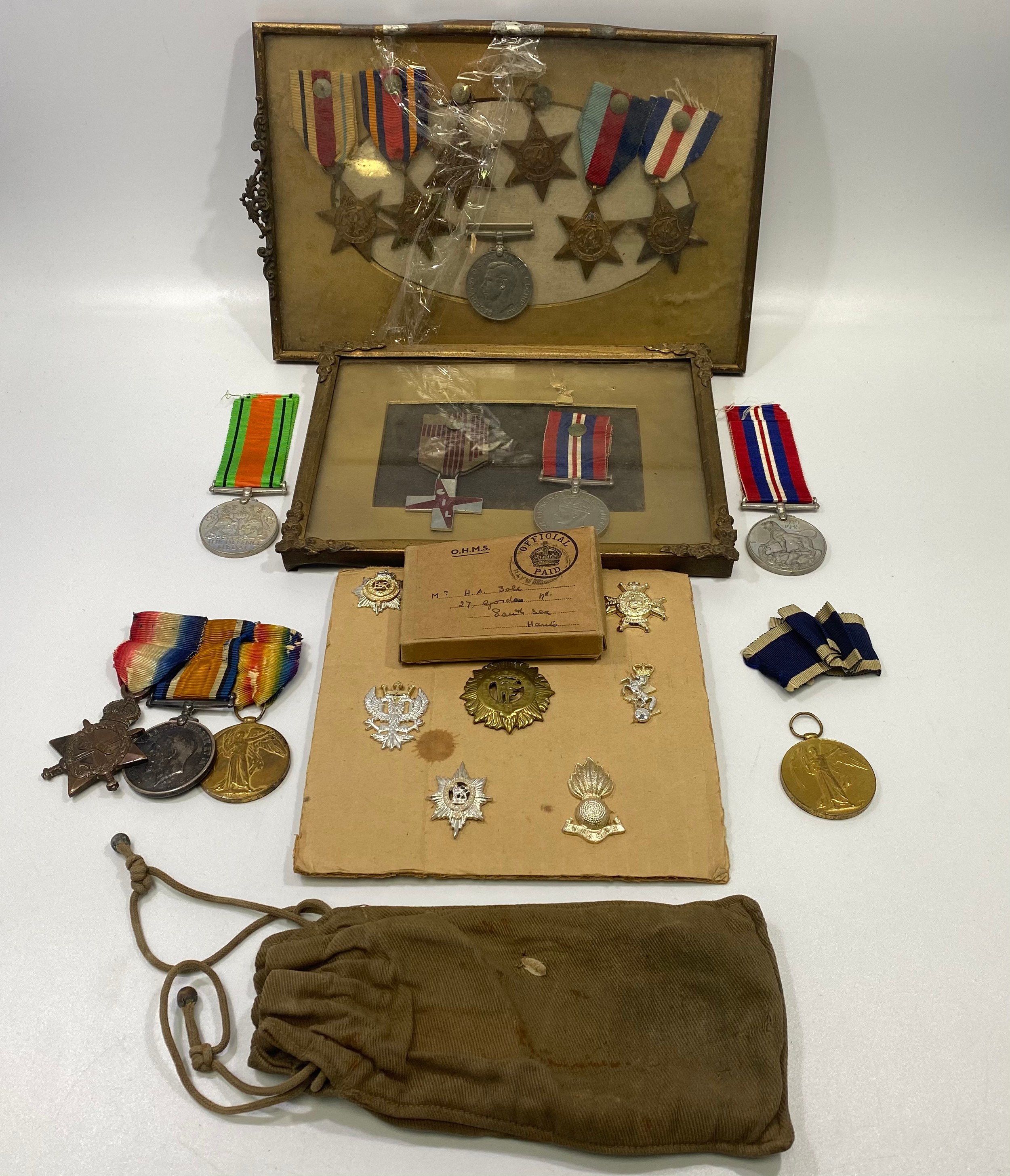 A WW1 trio to 346077 H.A. Sole V.C.P.O. RN, together with various WWII Stars, War and Defence