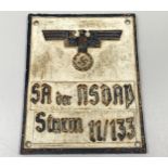 A cast metal railway sign with Reichsadler emblem, painted black and white, 20x15cm
