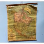 A large Philip’s School-room map of North America printed on canvas, 150 x 117cm