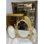 A rectangular bevelled mirror with art deco style gilt bevelled frame, 58 x 88cm, together with a