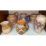 Five various Crown Ducal items including a double handled vase with matching jug, shape 4491, signed