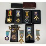 Nine various Masonic silver and gilt enamelled jewels including President South Western branch for