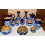 A quantity of light and dark blue Lovatt & Lovatt period 'Lovique' ware including a pair of vases,