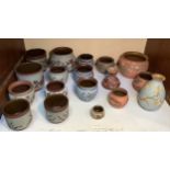 Eighteen various Calvert & Lovatt period 'Langley Ware' pots of various form, c1883-1891,