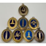 Eight various silver gilt hallmarked Masonic collar jewels with blue enamelling including Kent,