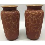 A pair of Langley Ware art pottery vases by Mary Helen Goodyer, of slightly tapering cylindrical