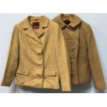 Various vintage 1960s clothing items including a beige jacket with white stripes, a two piece