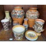 A pair of large Langley Denby pottery baluster vases and five matching items in the 'Soraya'