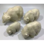 Four graduated Langley pottery cream glazed bears, c1931-39, designed by Frederick Braddon, 14cm -