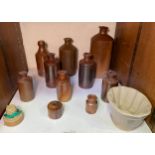 Ten various Lovatt & Lovatt salt-glaze stoneware ink and polish bottles, Lovatts Langley jelly mould