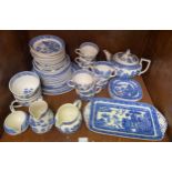 A quantity of Wedgwood blue & white 'Willow' pattern teawares including teapot, cream and sugar etc.
