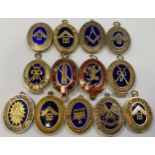Thirteen various silver gilt Masonic jewels with blue enamelling including Grand Lodge of Mark