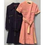 Various vintage 1960s Simon Howard clothing items including a blue dress with breast zipped pockets,