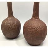 A pair of early Langley Ware art pottery terracotta vases, early 1880s, each of globular form with