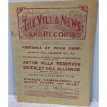 The Villa News / Saturday 6th November 1909, Aston Villa v Bristol City. (excellent condition with