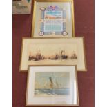 A pencil signed print of yachts, after Winston Megoran, with Rembrandt Guild blindstamp, mounted,