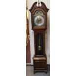 A reproduction mahogany cased short-case 'grandmother' clock, arched brass dial marked 'Urgos'