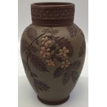 A Calvert & Lovatt period 'sgraffito leaves' Langley pottery vase, c1883-1895, with rouletted