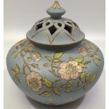 A Calvert & Lovatt period Langley Ware 'sgraffito Flowers' art pottery potpourri vase, with internal