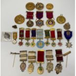 Fourteen various silver and enamelled Masonic jewels including London, Kent, brotherly Love Chapter,