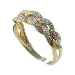 A 9ct yellow gold ring, set with 22 x small diamonds in a platted design, estimated total diamond