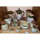 A collection of Lovatt & Lovatt period green and cream 'Lovique' stencilled Langley Ware pottery, (