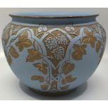 A Langley Ware Pottery Jardiniere, carved, incised, gilded and painted in Sandy Hops/Trellis pattern