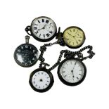 Two various silver open-faced pocket watches, on silver watch chain, together with a pear-cased