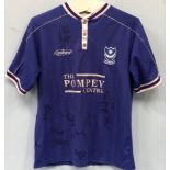 Two signed Portsmouth FC shirts, to include a replica 1999/00 home shirt signed by the squad and a