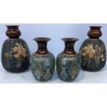 A pair of Lovatt Langley Mill art pottery vases in 'Blossom' design, dated 1913, with brown glazed