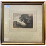 James ‘Drunken’ Robertson (fl.1815 - 1836) Study of trees by a castle, unsigned, monochrome