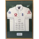 A mounted and framed 2006 Test Series England v Sri Lanka signed cricket shirt bearing the