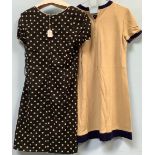 Two vintage 1960s Mary Quant’s Ginger dresses comprising a black and white above the knee polka