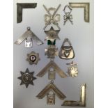 Six silver Masonic medals, badges and jewels including Knights Templar enamel star badge, Ancient