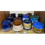 Eleven various Lovatt / Langley Ware pottery tobacco jars, including an Aonian tube-lined example,