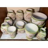 Twelve pieces of Langley Ware 'Sherwood' pattern pottery designed by Glyn College, including a