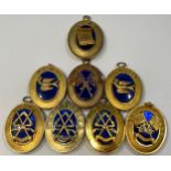 Eight various silver gilt hallmarked Masonic collar jewels with blue enamelling including