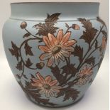 A Langley Ware Pottery Jardiniere, c1883-1890, incised and carved in 'Dog Roses' pattern, painted in