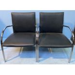 A pair of mid-late 20th century Scandinavian Kebe style black leather chairs with curved tubular