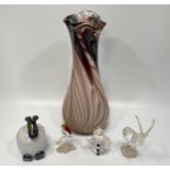 Two John Ditchfield glass items including a sheep for Glasform and a vase, both with etched marks to