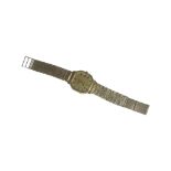 A gents 9ct gold Longines wristwatch, on 9ct gold bark finish link bracelet, hexagonal shaped