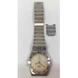 A gents stainless steel Omega Constellation Automatic wristwatch, the silvered dial with dot markers