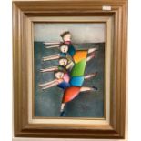 Joyce Roybal (b.1955) Four ballet dancers, signed oil on canvas, framed, 39 x 29cm