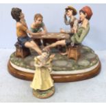 A Capodimonte figural group 'The Cheats' depicting four young boys playing cards on raised wooden